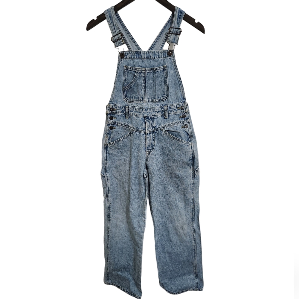 Vintage Repair Denim Pants Overalls Adjustable Straps Straight Leg Petite